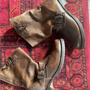 Frye Tan Leather Buckle Boots